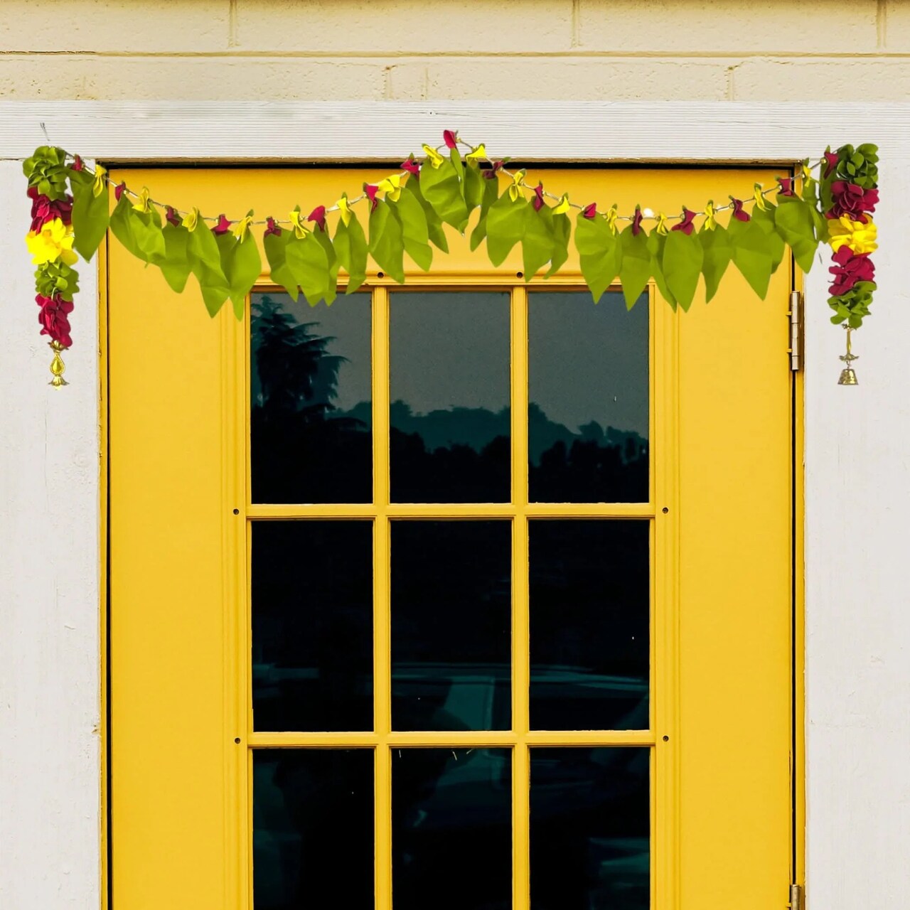 Fabric Mango Leaf Door Toran with Floral Hanging Bandarwal for Home Pooja Decor Indian Vintage Traditional Main Door - Diwali Decoration Wedding Favor Housewarming Return Gift (36x5 Inches)